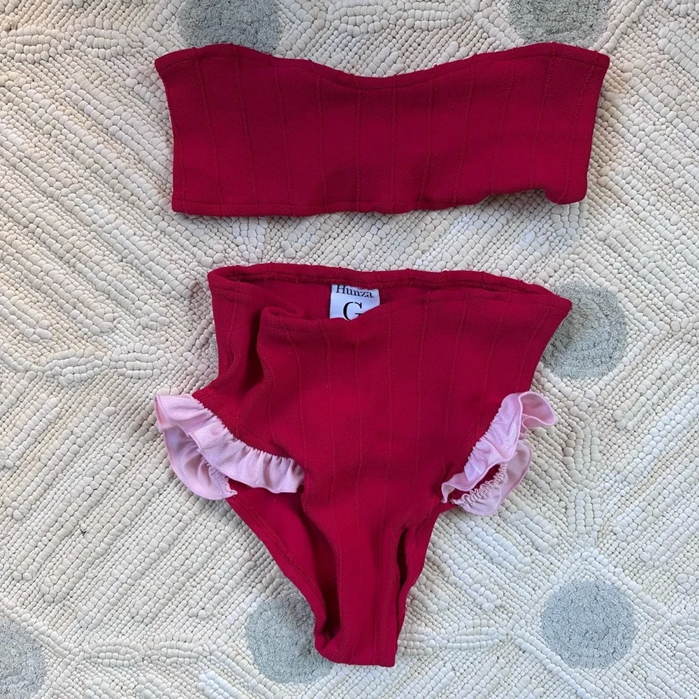 Hunza G Red & Baby Pink Bikini - Picture 2 of 3